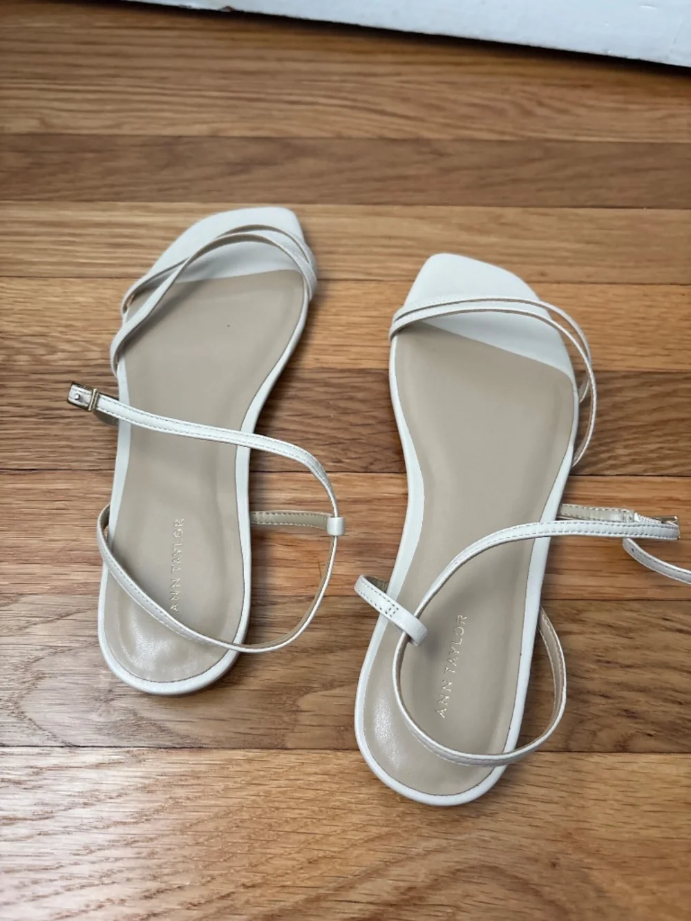 Ann Taylor Beige Flat Leather Strappy Sandals, Sz 8M, NWOB